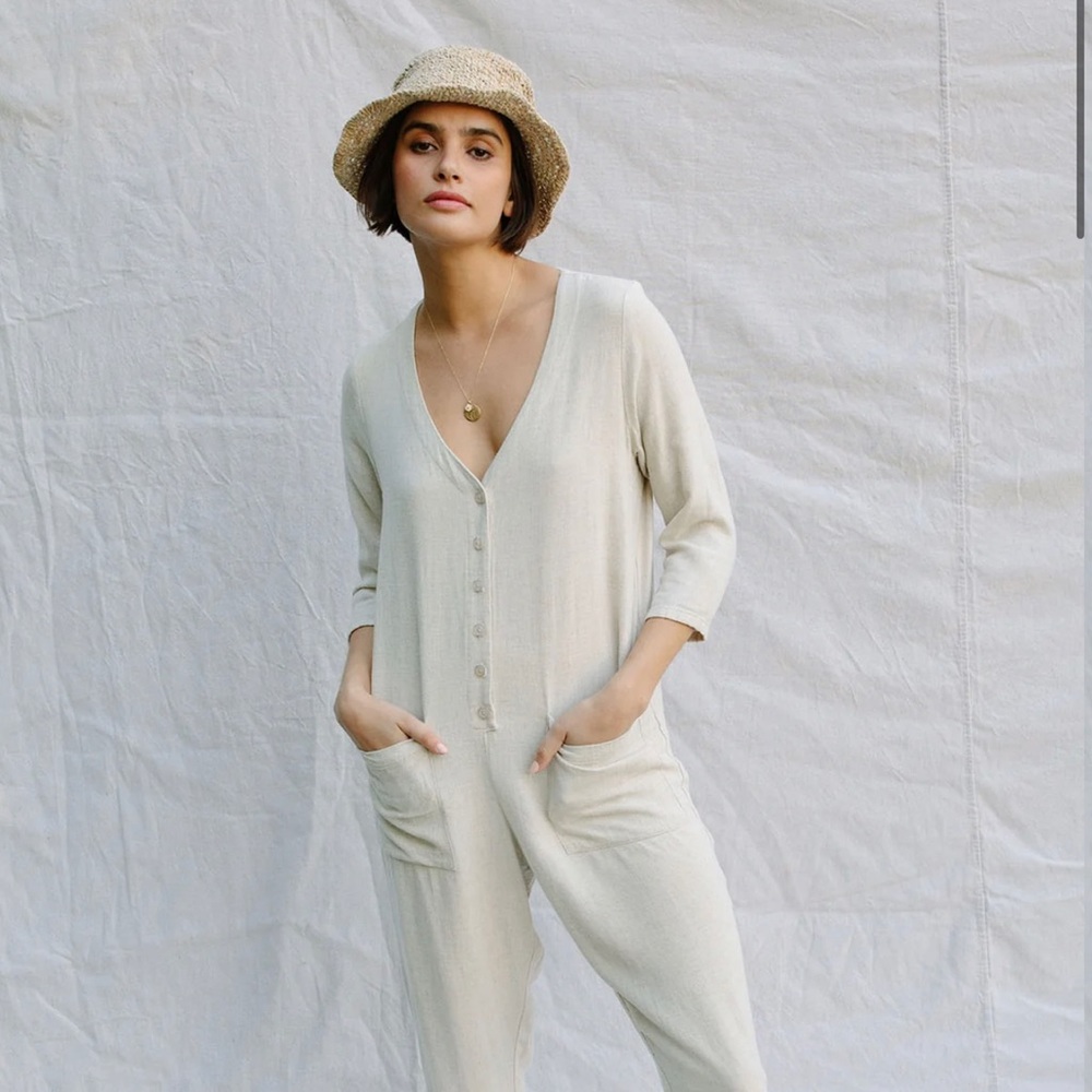 Rachel Pally Cream V-Neck Button Jumpsuit